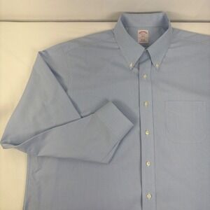 Brooks Brothers 346 Mens Regular Fit Blue Houndstooth Dress Shirt 18 3/4